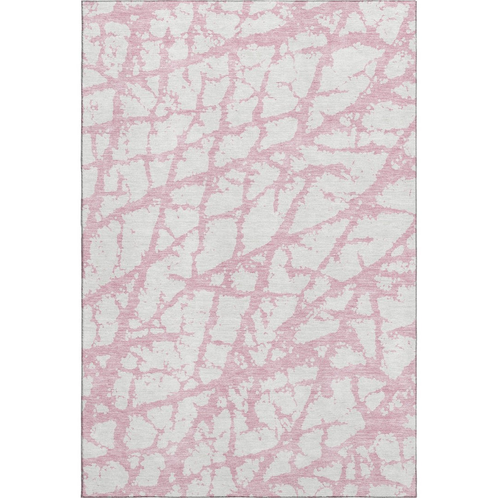 HomeRoots 5' X 8' Pink and Ivory Abstract Washable Area Rug – Soft, Durable, UV-Protected for Modern Homes 676868