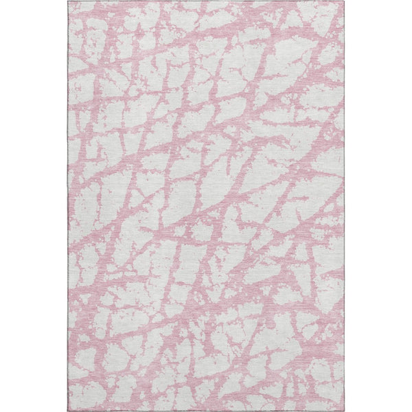 HomeRoots 5' X 8' Pink and Ivory Abstract Washable Area Rug – Soft, Durable, UV-Protected for Modern Homes 676868