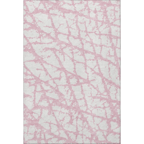 HomeRoots 5' X 8' Pink and Ivory Abstract Washable Area Rug – Soft, Durable, UV-Protected for Modern Homes 676868