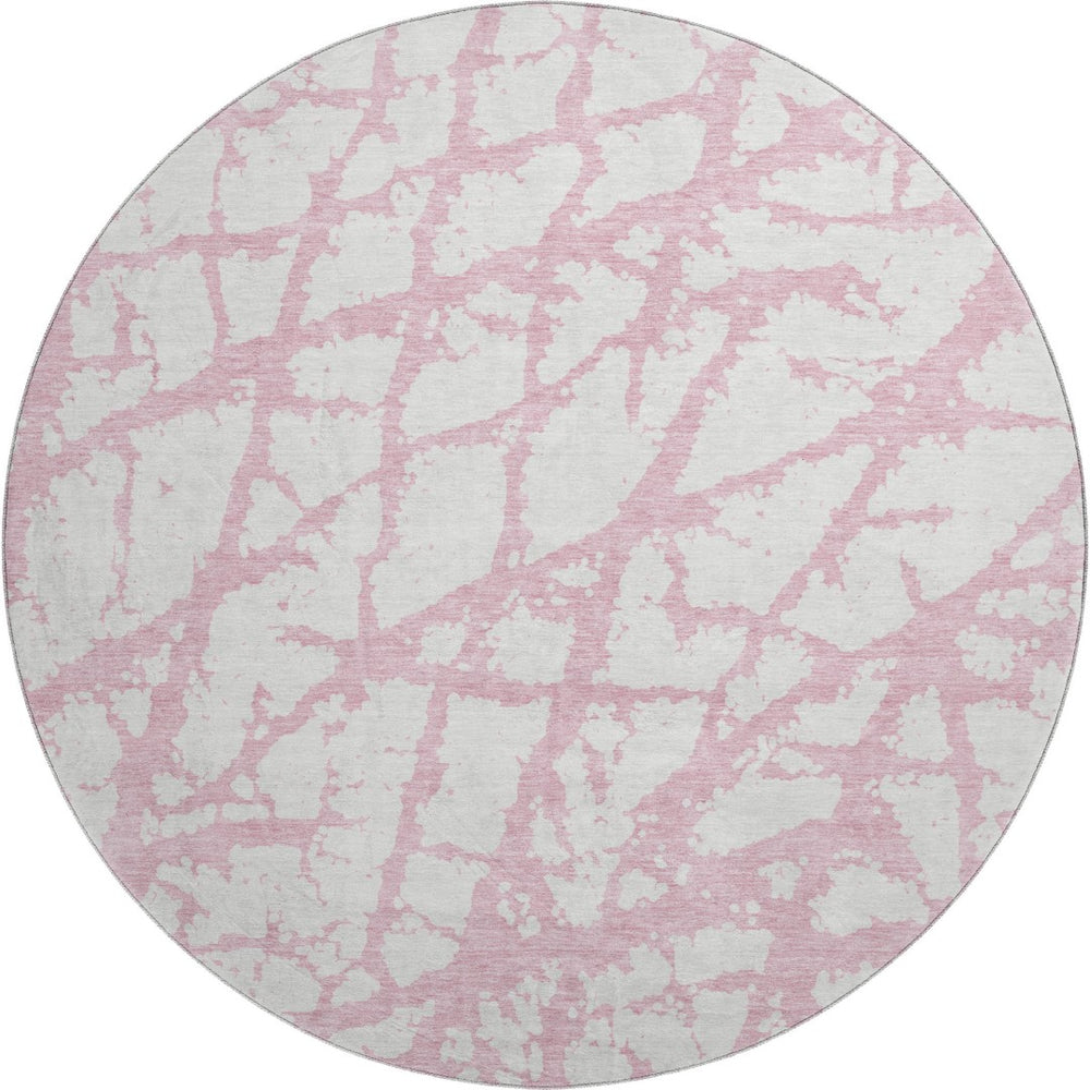 HomeRoots 8' Pink and Ivory Abstract Washable Round Rug - UV Protected, Stain Resistant, Perfect for Busy Homes 676869