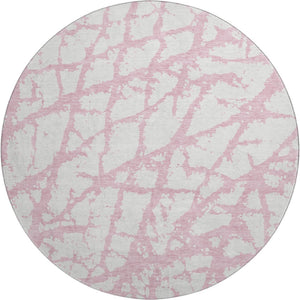 HomeRoots 8' Pink and Ivory Abstract Washable Round Rug - UV Protected, Stain Resistant, Perfect for Busy Homes 676869