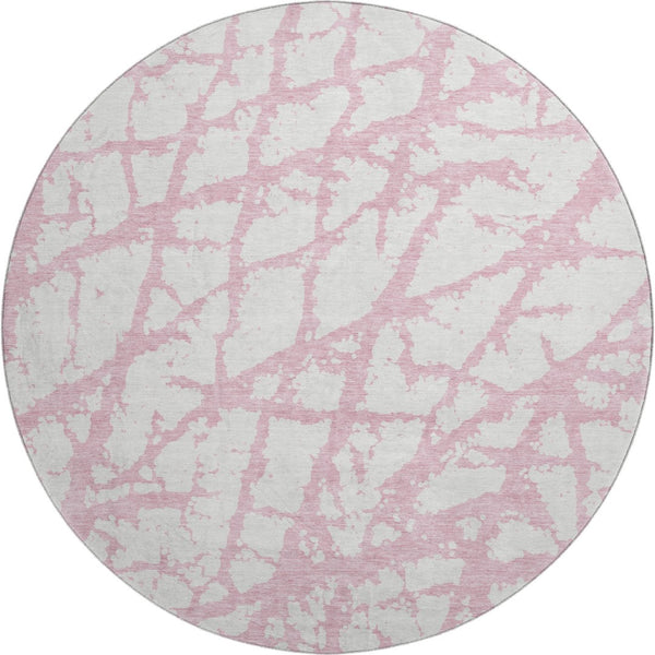 HomeRoots 8' Pink and Ivory Abstract Washable Round Rug - UV Protected, Stain Resistant, Perfect for Busy Homes 676869