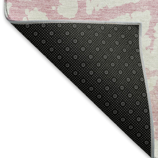 HomeRoots 8' Pink and Ivory Abstract Washable Round Rug - UV Protected, Stain Resistant, Perfect for Busy Homes 676869