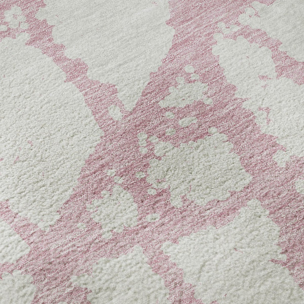 HomeRoots 8' Pink and Ivory Abstract Washable Round Rug - UV Protected, Stain Resistant, Perfect for Busy Homes 676869