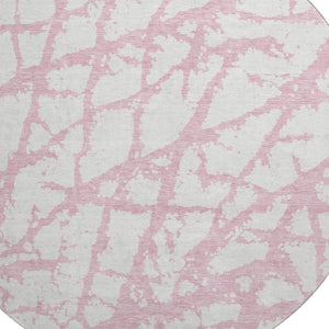 HomeRoots 8' Pink and Ivory Abstract Washable Round Rug - UV Protected, Stain Resistant, Perfect for Busy Homes 676869