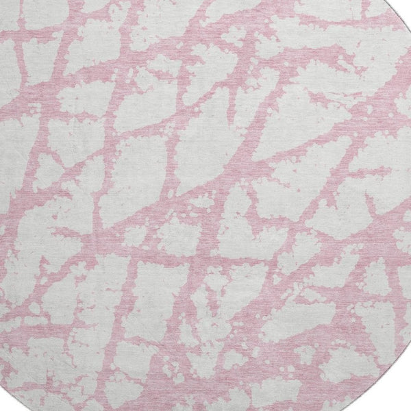 HomeRoots 8' Pink and Ivory Abstract Washable Round Rug - UV Protected, Stain Resistant, Perfect for Busy Homes 676869