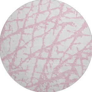 HomeRoots 8' Pink and Ivory Abstract Washable Round Rug - UV Protected, Stain Resistant, Perfect for Busy Homes 676869