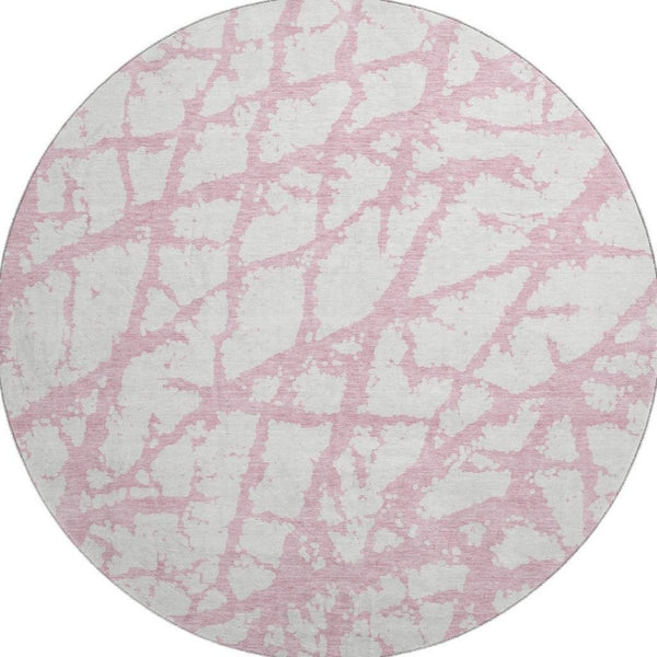 HomeRoots 8' Pink and Ivory Abstract Washable Round Rug - UV Protected, Stain Resistant, Perfect for Busy Homes 676869