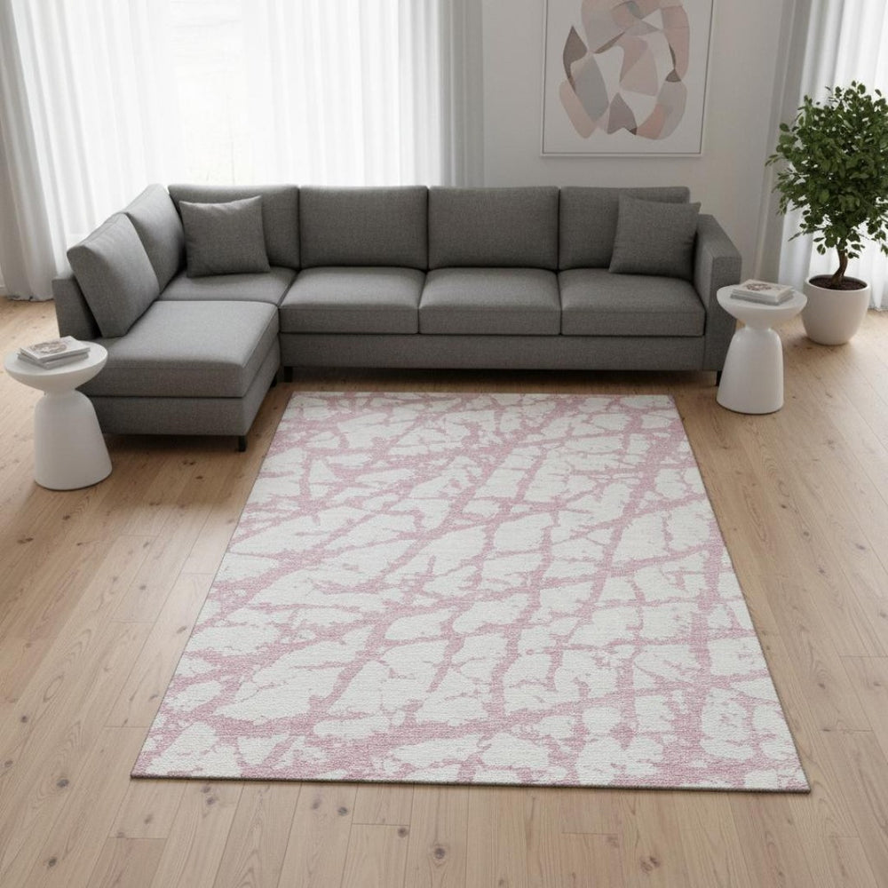 HomeRoots 8' X 10' Pink and Ivory Abstract Area Rug - Washable, UV Protected, Ideal for High-Traffic Spaces 676870