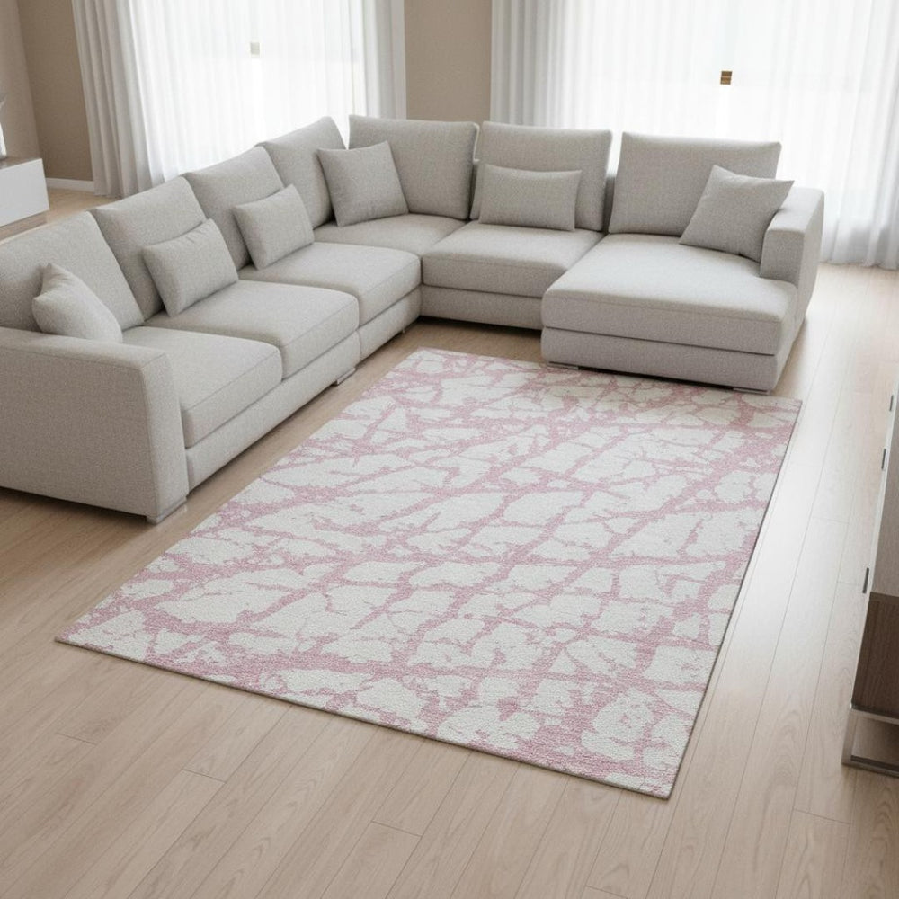 HomeRoots 10' Pink & Ivory Abstract Washable Area Rug – UV Protected, Durable, Stylish, Ideal for Busy Homes 676872