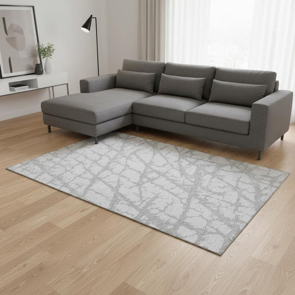 HomeRoots 8' X 10' Silver and Gray Abstract Area Rug – Stylish, Washable, UV-Protected for Modern Homes 676876