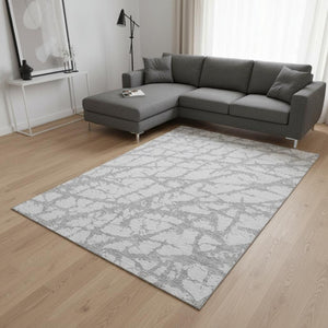 HomeRoots 9' X 12' Stylish Silver and Gray Abstract Washable Area Rug - UV Protected, Durable for Busy Homes 676877