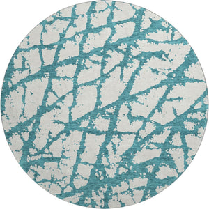 HomeRoots 8' Teal and Ivory Round Rug - Modern Abstract Design, Washable, UV Protected & Stain Resistant, 8ft 676881