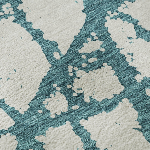 HomeRoots 8' Teal and Ivory Round Rug - Modern Abstract Design, Washable, UV Protected & Stain Resistant, 8ft 676881