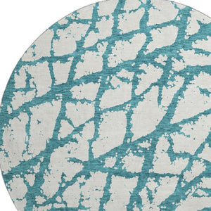 HomeRoots 8' Teal and Ivory Round Rug - Modern Abstract Design, Washable, UV Protected & Stain Resistant, 8ft 676881