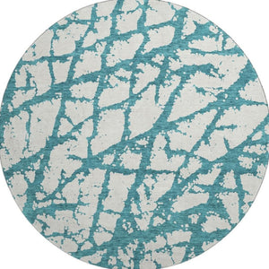 HomeRoots 8' Teal and Ivory Round Rug - Modern Abstract Design, Washable, UV Protected & Stain Resistant, 8ft 676881