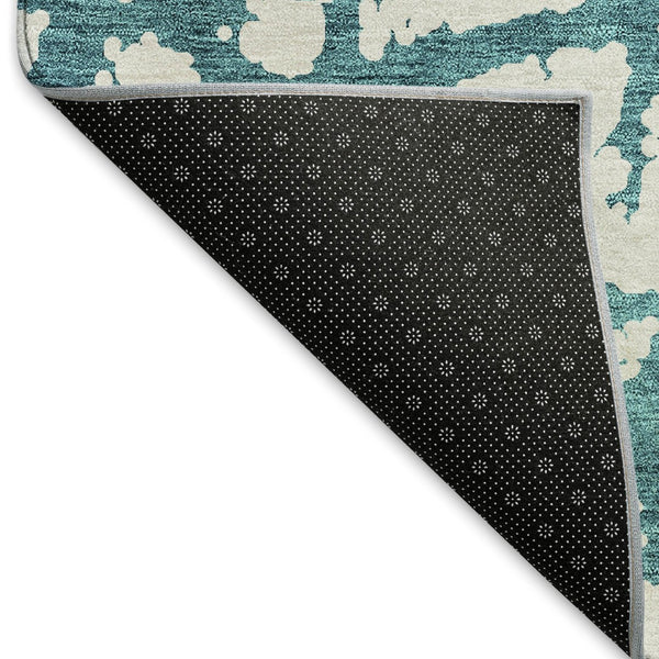 HomeRoots 8' X 10' Teal and Ivory Abstract Washable Area Rug - Stain Resistant, UV Protected, Modern Style! 676882