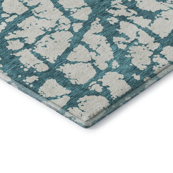 HomeRoots 8' X 10' Teal and Ivory Abstract Washable Area Rug - Stain Resistant, UV Protected, Modern Style! 676882
