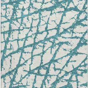 HomeRoots 8' X 10' Teal and Ivory Abstract Washable Area Rug - Stain Resistant, UV Protected, Modern Style! 676882