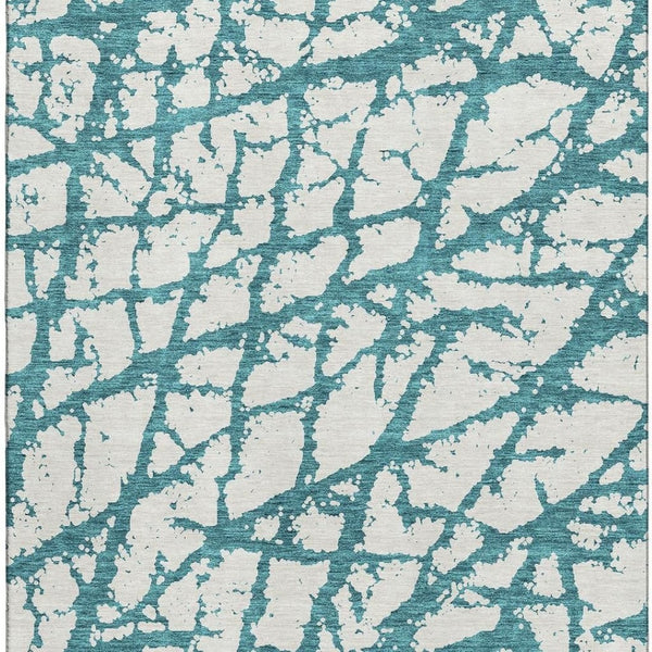 HomeRoots 8' X 10' Teal and Ivory Abstract Washable Area Rug - Stain Resistant, UV Protected, Modern Style! 676882