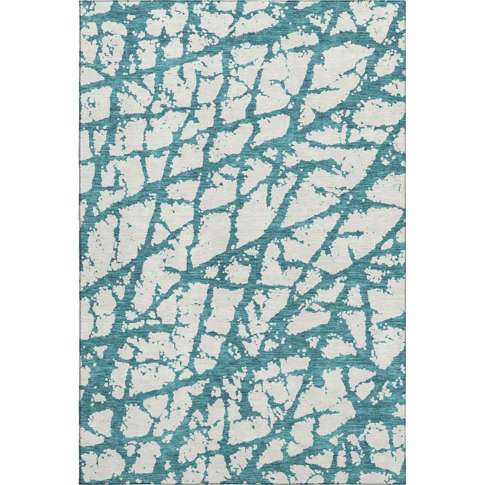 HomeRoots 10' X 14' Teal & Ivory Abstract Washable Area Rug – Durable, UV-Protected for Busy Homes & Style! 676884