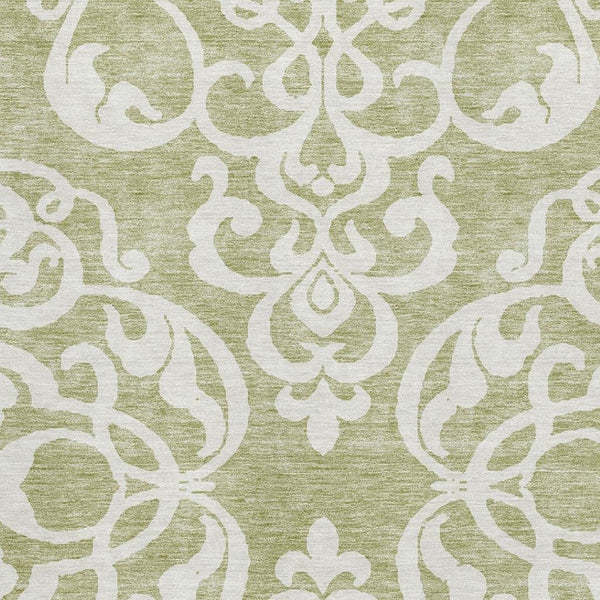 HomeRoots 8' X 10' Artichoke Green Ivory Damask Rug – Washable, UV Protected, Stylish & Durable for Any Room 676888