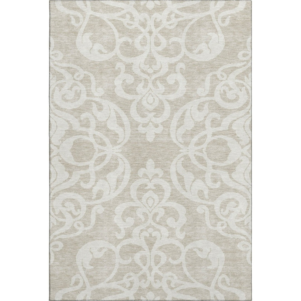 HomeRoots 5' X 8' Beige Ivory Damask Area Rug - Washable, UV Protected, Stylish & Durable for Every Room 676892
