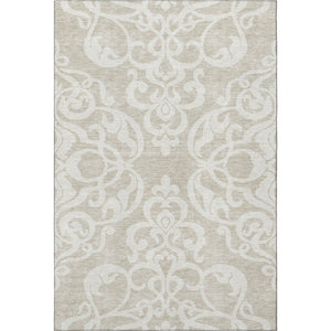 HomeRoots 5' X 8' Beige Ivory Damask Area Rug - Washable, UV Protected, Stylish & Durable for Every Room 676892