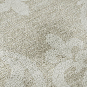 HomeRoots 8' Elegant Beige and Ivory Damask Washable Round Rug - UV Protected, Stain-Resistant, Ideal for Families 676893