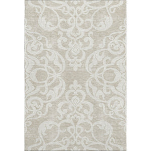 HomeRoots 8' X 10' Beige and Ivory Damask Area Rug - Washable, UV Protected, Durable, Perfect for Homes with Kids! 676894