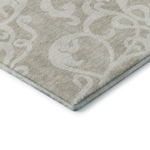 HomeRoots 8' X 10' Beige and Ivory Damask Area Rug - Washable, UV Protected, Durable, Perfect for Homes with Kids! 676894