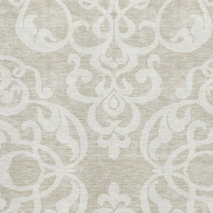 HomeRoots 8' X 10' Beige and Ivory Damask Area Rug - Washable, UV Protected, Durable, Perfect for Homes with Kids! 676894
