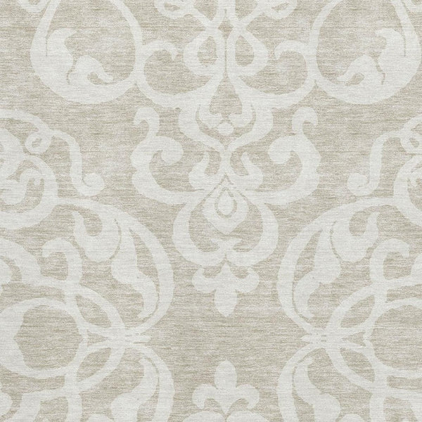HomeRoots 8' X 10' Beige and Ivory Damask Area Rug - Washable, UV Protected, Durable, Perfect for Homes with Kids! 676894
