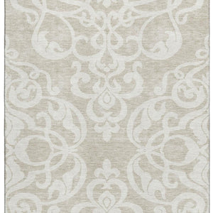 HomeRoots 8' X 10' Beige and Ivory Damask Area Rug - Washable, UV Protected, Durable, Perfect for Homes with Kids! 676894