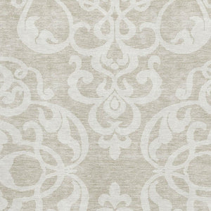 HomeRoots 9' X 12' Beige and Ivory Damask Area Rug - Washable, UV-Protected, Durable Design for Any Home Space 676895