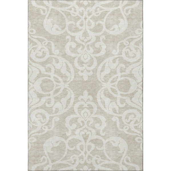 HomeRoots 10' Beige & Ivory Damask Area Rug - Washable, UV-Protected, Kid & Pet-Friendly for Stylish Living Spaces 676896