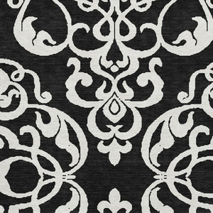HomeRoots 5' X 8' Black and Ivory Damask Area Rug - Washable, UV Protected, Stylish & Durable for Homes 676898