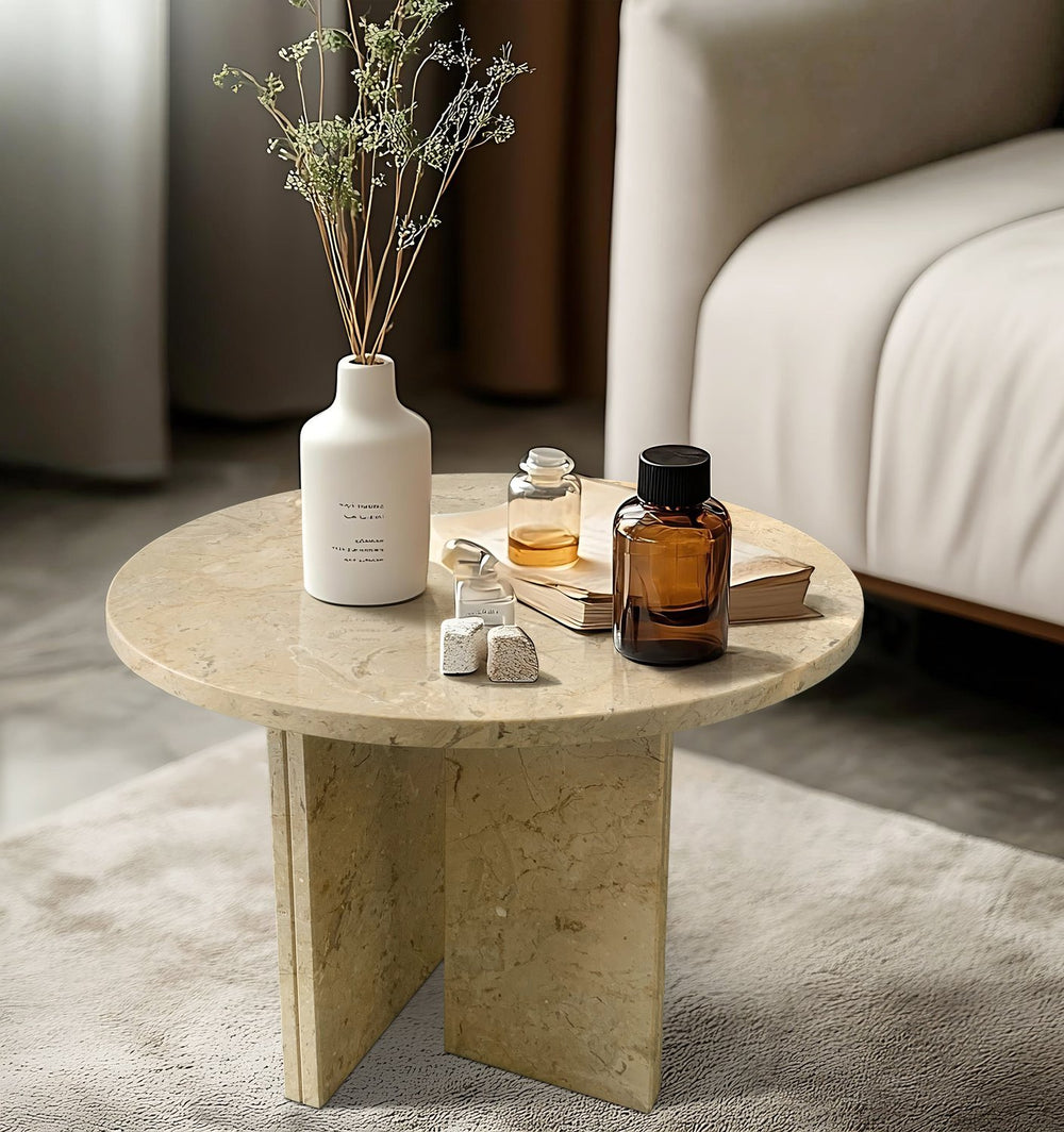 English Elm Glod Yellow Beige Natural Marble Coffee Table – Compact Round Design For Elegant Living Spaces W1696P262761