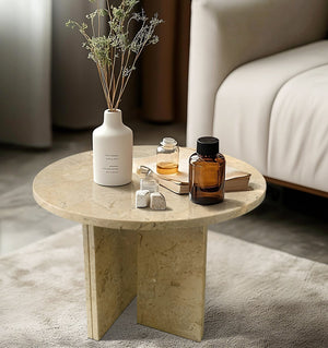 English Elm Glod Yellow Beige Natural Marble Coffee Table – Compact Round Design For Elegant Living Spaces W1696P262761