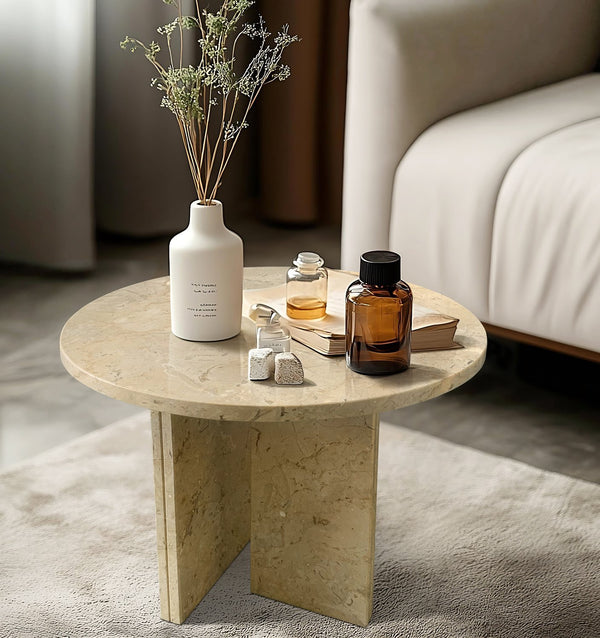 English Elm Glod Yellow Beige Natural Marble Coffee Table – Compact Round Design For Elegant Living Spaces W1696P262761