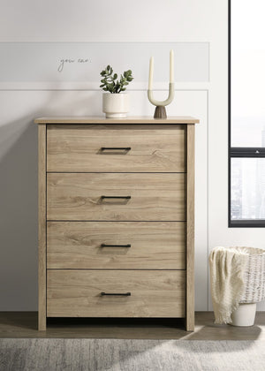 English Elm Seraphiel Four Drawer Storage Chest Oak Finish Matte Black Hardware Bedroom Organizer Light Oak B2749P413334