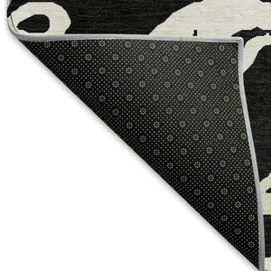 HomeRoots 8' X 10' Black And Ivory Damask Area Rug – Stylish, Washable, UV-Protected for Family-Friendly Living 676900