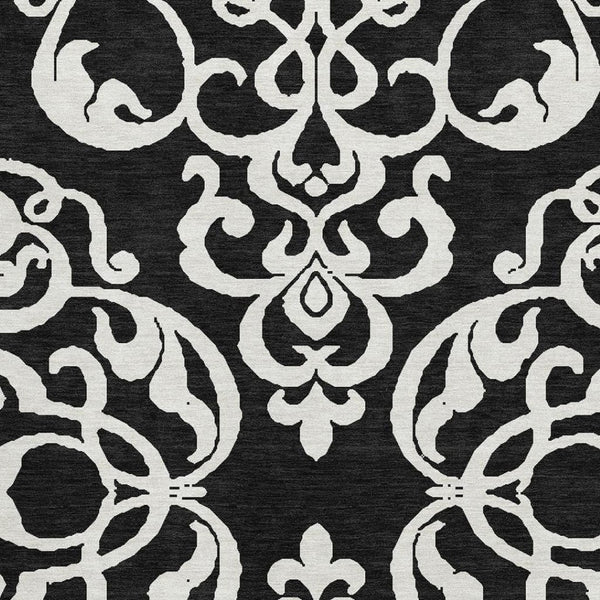 HomeRoots 8' X 10' Black And Ivory Damask Area Rug – Stylish, Washable, UV-Protected for Family-Friendly Living 676900