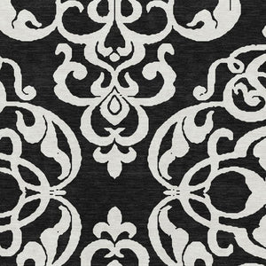 HomeRoots 10' X 14' Elegant Black And Ivory Damask Area Rug - Washable, Stain Resistant, UV Protected Luxury 676902