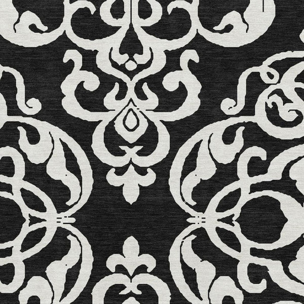 HomeRoots 10' X 14' Elegant Black And Ivory Damask Area Rug - Washable, Stain Resistant, UV Protected Luxury 676902