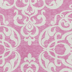 HomeRoots 5' X 8' Elegant Blush and Ivory Damask Area Rug - Washable, UV Protected, Stain Resistant, Soft Comfort 676904