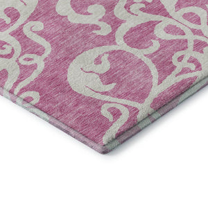 HomeRoots 8' Blush and Ivory Damask Round Rug - Washable, UV Protected, Stain Resistant for High-Traffic Areas 676905