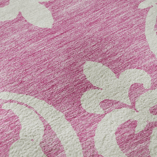 HomeRoots 8' Blush and Ivory Damask Round Rug - Washable, UV Protected, Stain Resistant for High-Traffic Areas 676905