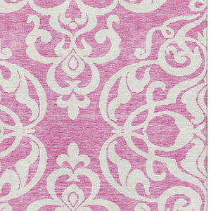 HomeRoots 8' X 10' Blush And Ivory Damask Area Rug - Stylish, Washable, UV Protected for Family Spaces! 676906