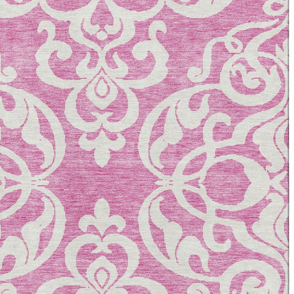 HomeRoots 8' X 10' Blush And Ivory Damask Area Rug - Stylish, Washable, UV Protected for Family Spaces! 676906